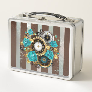 Reloj de vapor y Rosas turquesa a rayas