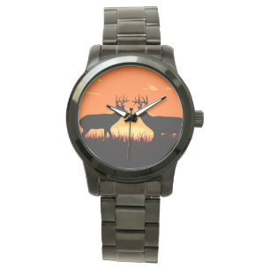 Reloj de venado blanco de la puesta del sol