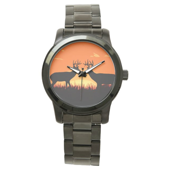 Reloj de venado blanco de la puesta del sol (Anverso)