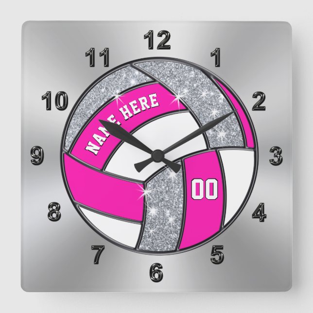 Reloj de voleibol personalizado, rosa, blanco, pla (Anverso)