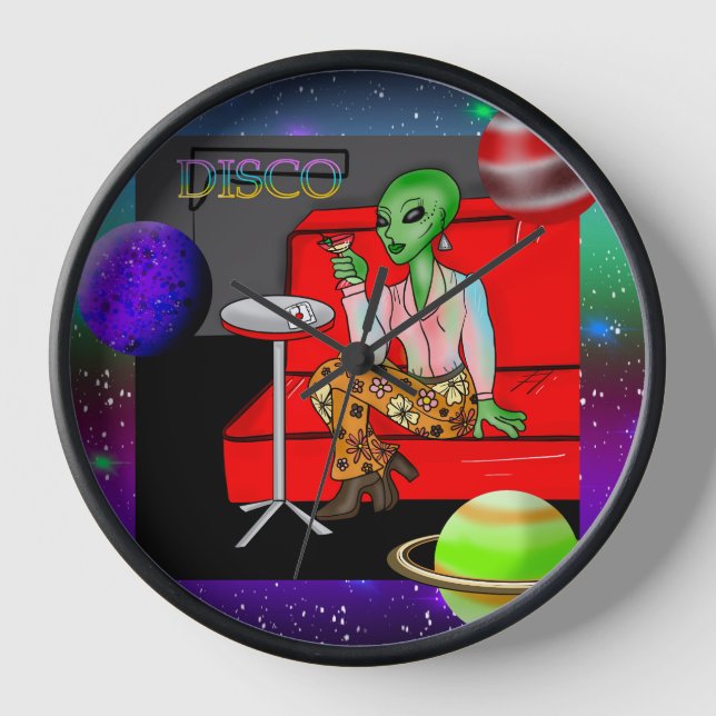Reloj Decenio de 1970 Retro Extraterrestre en Disco Loun (Anverso)