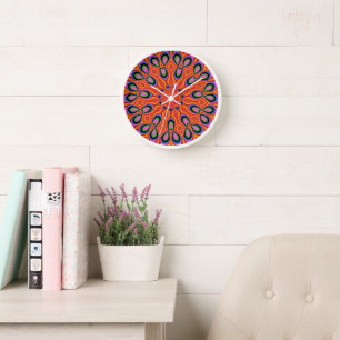 Reloj Decoración de hipster de Mandala Retro Naranja