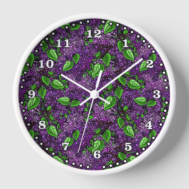 Reloj Decoración Purple Lilac Floral Hogar (Anverso)