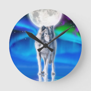 Reloj del arte de la fauna de la luna del lobo