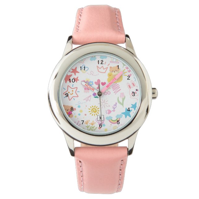 Reloj del doodle arcoiris de la Personalizado burg (Anverso)