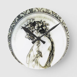 Reloj del lirio de la mujer de Nouveau del arte de