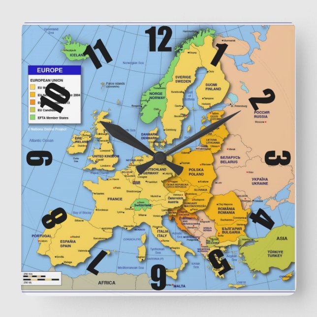 Reloj del mapa de Europa (Anverso)