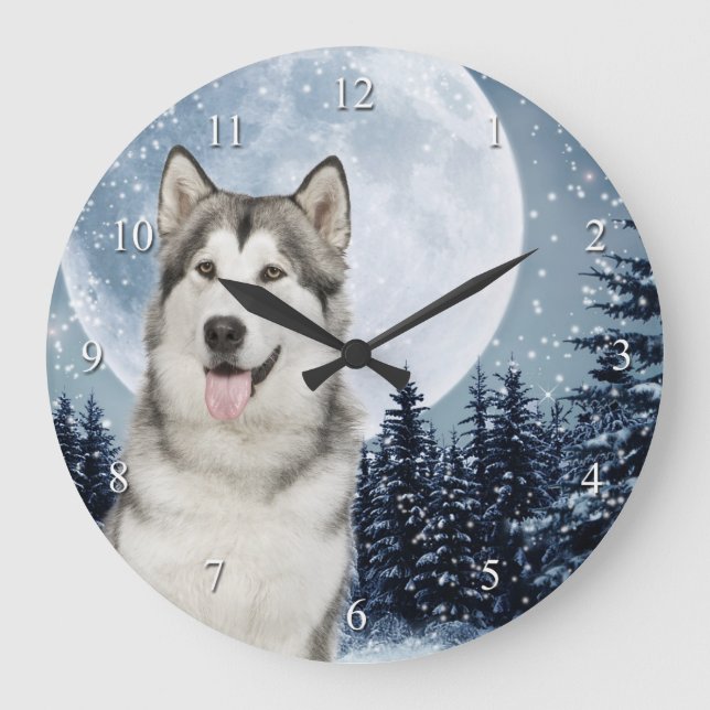 Reloj del perro esquimal de la luna del invierno (Anverso)
