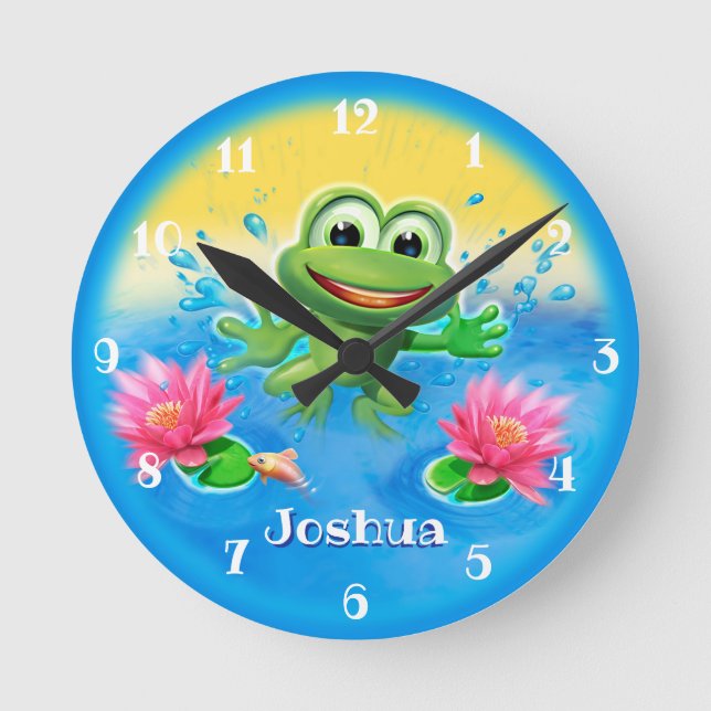 Reloj del personalizado Kid Diseño de rana saltant (Anverso)