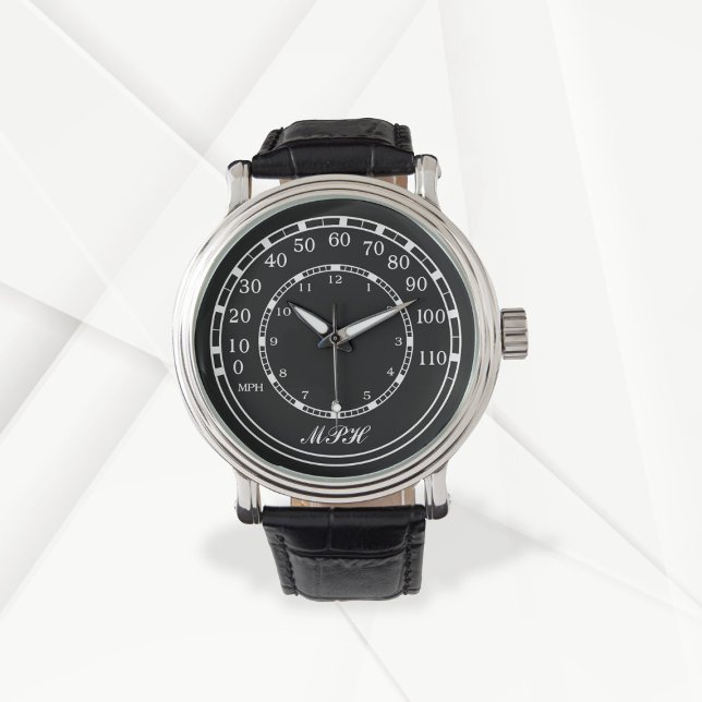 Reloj del velocímetro del MPH negro clásico (Add your initials)