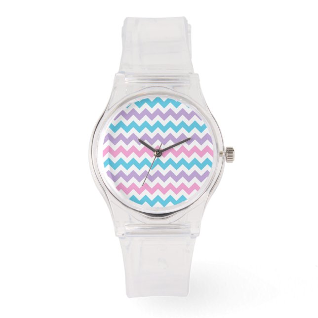Reloj deportivo: Chevrons rosa, turquesa, lilac (Anverso)