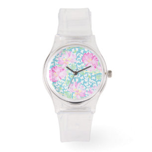 Reloj deportivo rosado: rosas rosadas, mariposas b