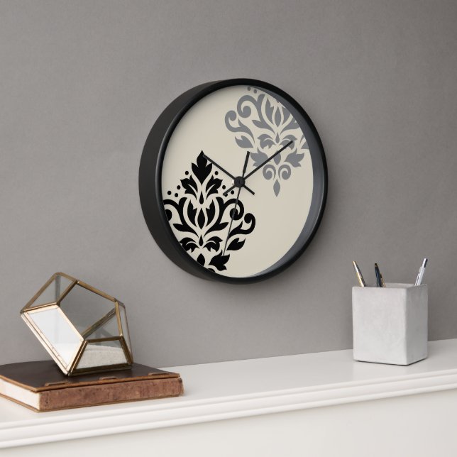 Reloj Desplazar el arte Damask I Crema gris negro (Oficina)