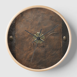 Reloj Día de San Patricio Trebol Dorado, Cuero Marrón