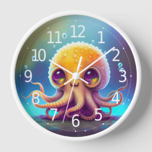 Reloj Dibujo Alien Octópodo Amarillo Colorido Lindo  