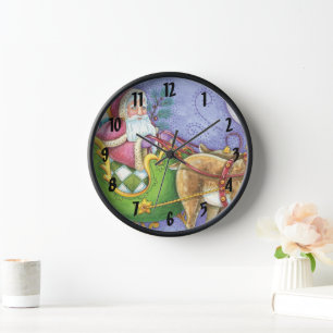 Reloj Dibujo animado lindo Papá Noel Navidad Trineo Reno