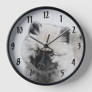 Reloj Dibujo de cachorros de Keeshond - Arte de perros o
