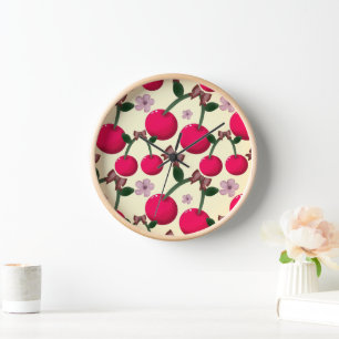 Reloj Dibujo floral de cereza lindo