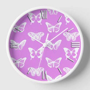 Reloj Dibujo mariposa, orquídea y blanco