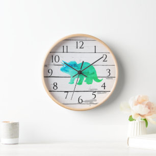 Reloj Dinosaur Triceratops Decoró Shiplap Rústico