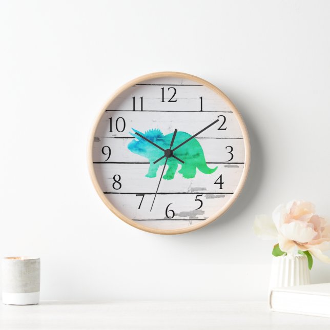 Reloj Dinosaur Triceratops Decoró Shiplap Rústico (Hogar)