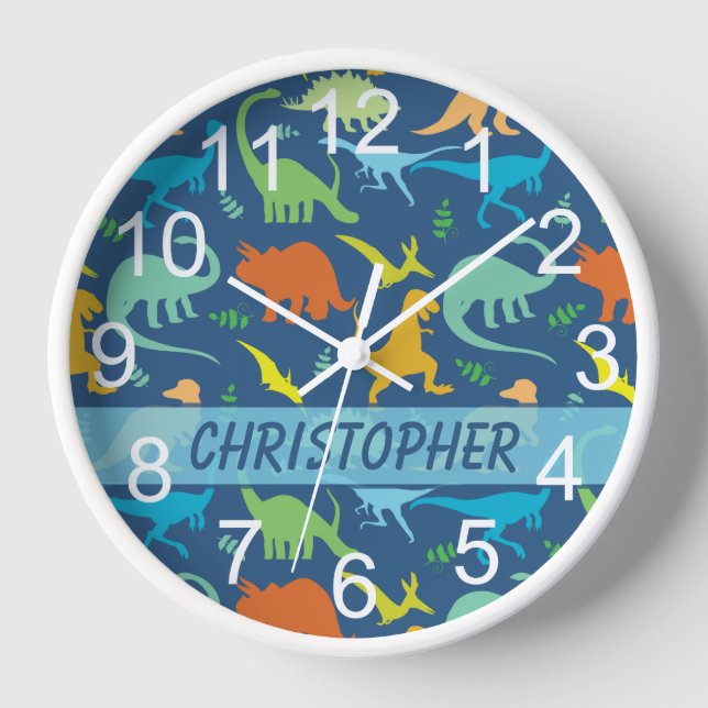 Reloj Dinosaurio colorido para personalizar (Anverso)