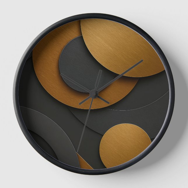 Reloj Diseño abstracto geométrico de lujo negro y oro (Anverso)