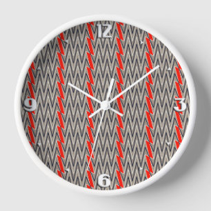 Reloj Diseño de chevron gris y rojo