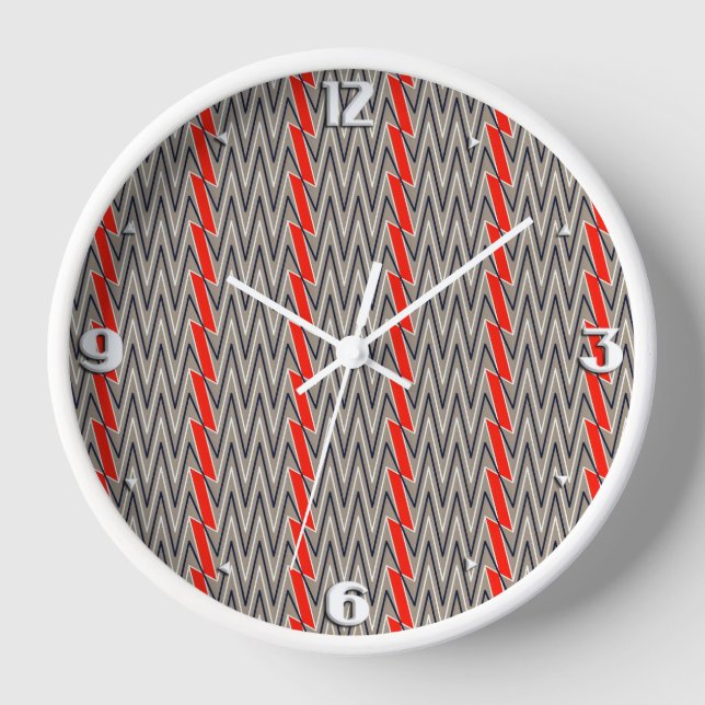 Reloj Diseño de chevron gris y rojo (Anverso)