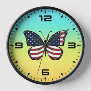 Reloj Diseño de mariposa de bandera estadounidense-62615