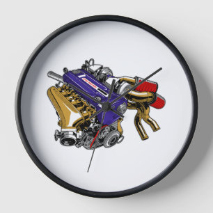RELOJ DISEÑO DE MOTOR TURBO DE SEIS CILINDROS COLOREADO