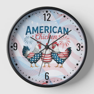 Reloj Diseño de pollo americano patriótico del 4 de juli