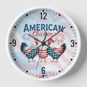 Reloj Diseño de pollo patriótico americano del 4 de juli