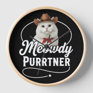 Reloj Diseño de Pun de Gato Vaquero Occidental Divertido