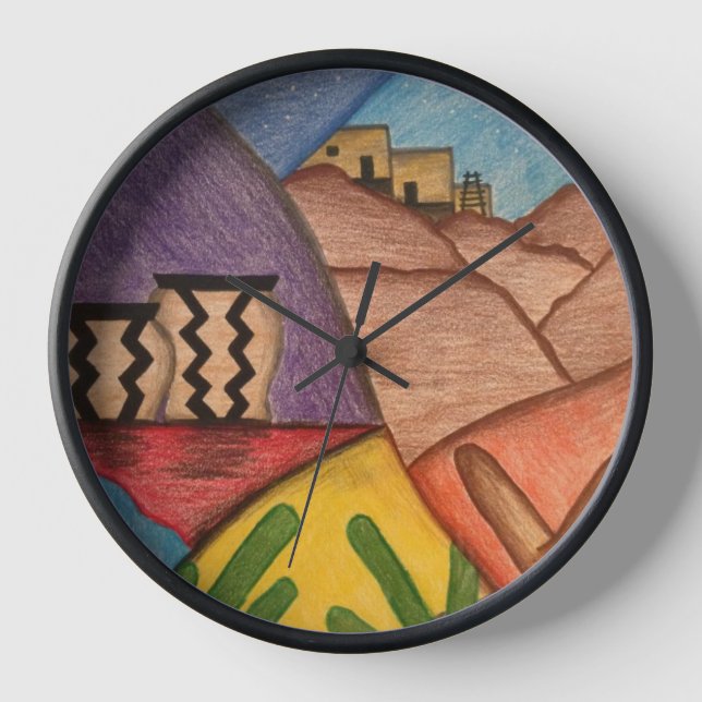 Reloj Diseño del Suroeste Arte Popular en el desierto de (Anverso)