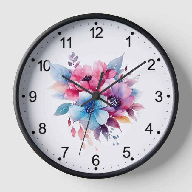 Reloj Diseño floral de flores de acuarela (Anverso)
