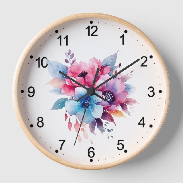 Reloj Diseño floral de flores de acuarela (Anverso)