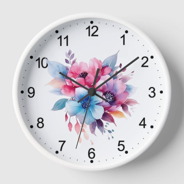 Reloj Diseño floral de flores de acuarela (Anverso)