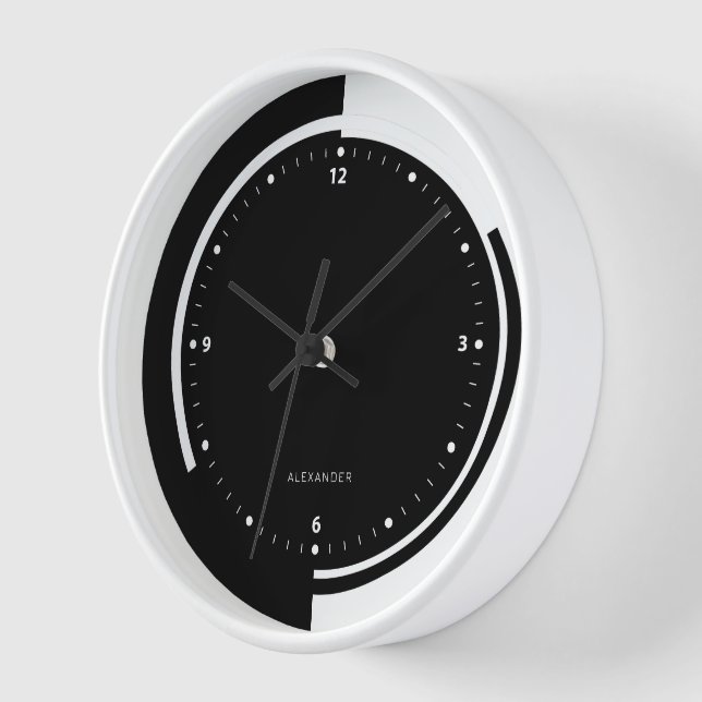Reloj Diseño geométrico de pantalla dividida en blanco y (Ángulo)