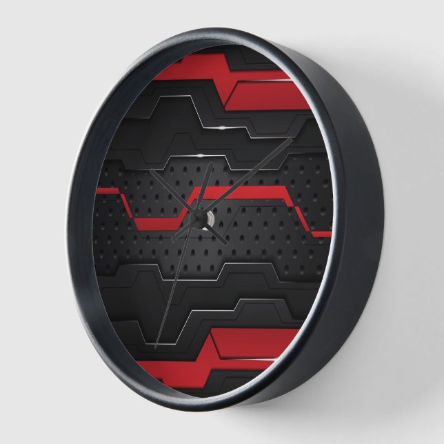 Reloj Diseño geométrico metálico negro y rojo 2 (Ángulo)