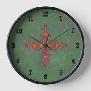 Reloj Diseño geométrico verde de salvia del suroeste enm