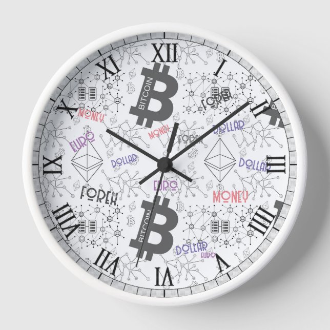 Reloj Diseño intrincado de Bitcoin Money White Red Gray (Anverso)