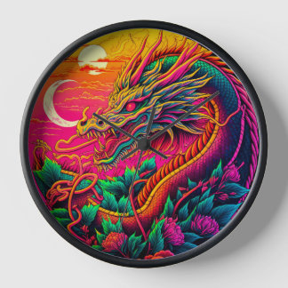 Reloj Diseño neón colorido del dragón chino