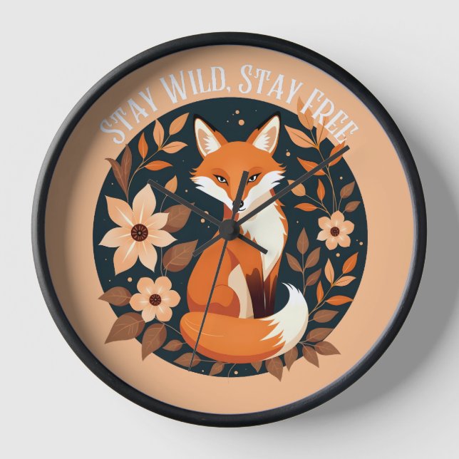 Reloj Diseño Woodland de Boho Fox "Stay Wild, Stay Free" (Anverso)