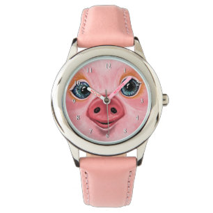 Reloj divertido con sonrisa alegre de cerdo