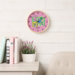 Reloj Doodle de arte lindo de tres plantas, tu nombre, r