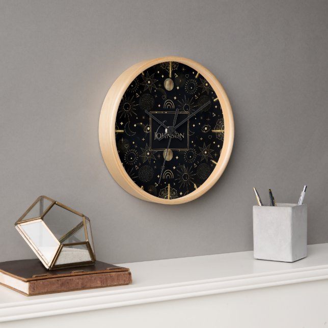 Reloj Doodles Boho Gold Space Diseño Negro (Oficina)