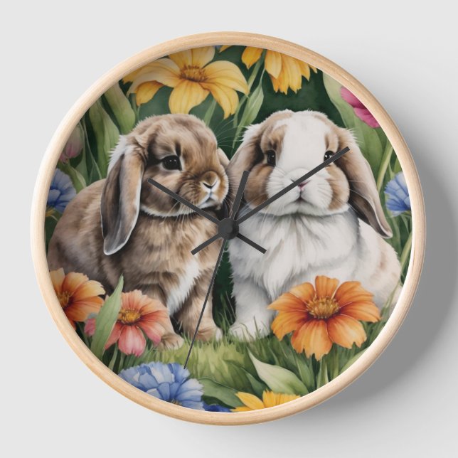 Reloj Dos conejos pequeños conejitos (Anverso)