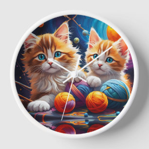 Reloj Dos gatitos lindos con bolas de hilo
