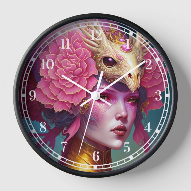 Reloj Dragón Rosa Cráneo Mujer Fantasía Arte (Anverso)